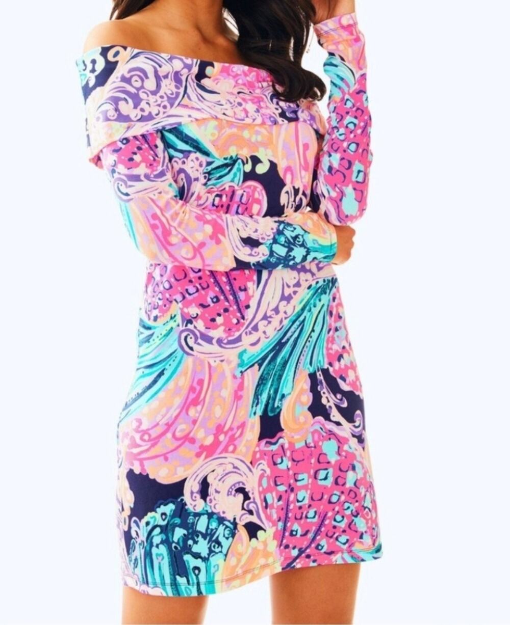 Lilly Pulitzer Trisha Off Shoulder Long Sleeve Mini Dress Stretch Size: Small
